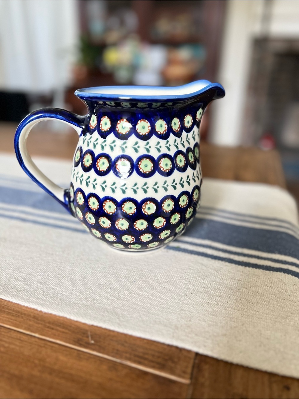 Boleslawiec Polish Pottery Pitcher 6.5” Hand Painted Peacock Eye Leaf Vase - Picture 4 of 7